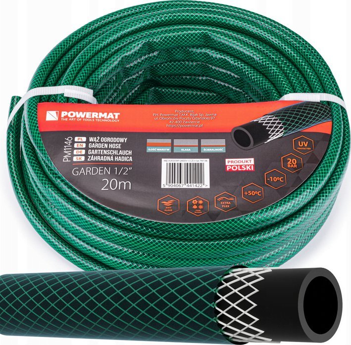 Powermat Wąż ogrodowy do wody 1/2'' 20m 3 warstwowy 20 bar Powermat GARDEN 1/2" 20m