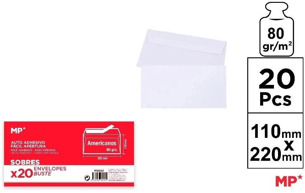 Koperta biała 220x110mm 20szt