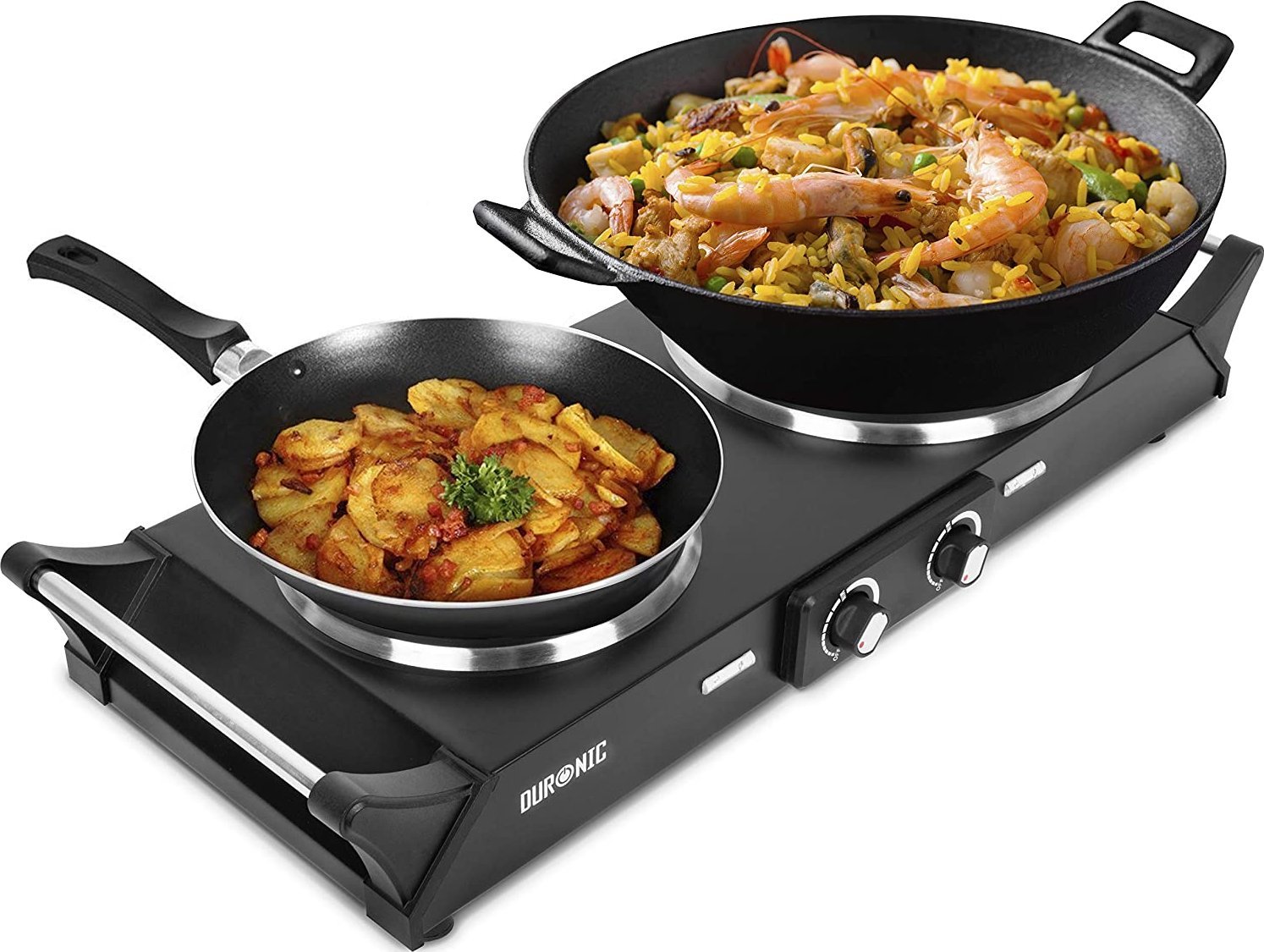 Duronic Duronic HP2 BK Przenośna kuchenka turystyczna 2500W dwa palniki dwupalnikowa czarna palnik elektryczny z uchwytami