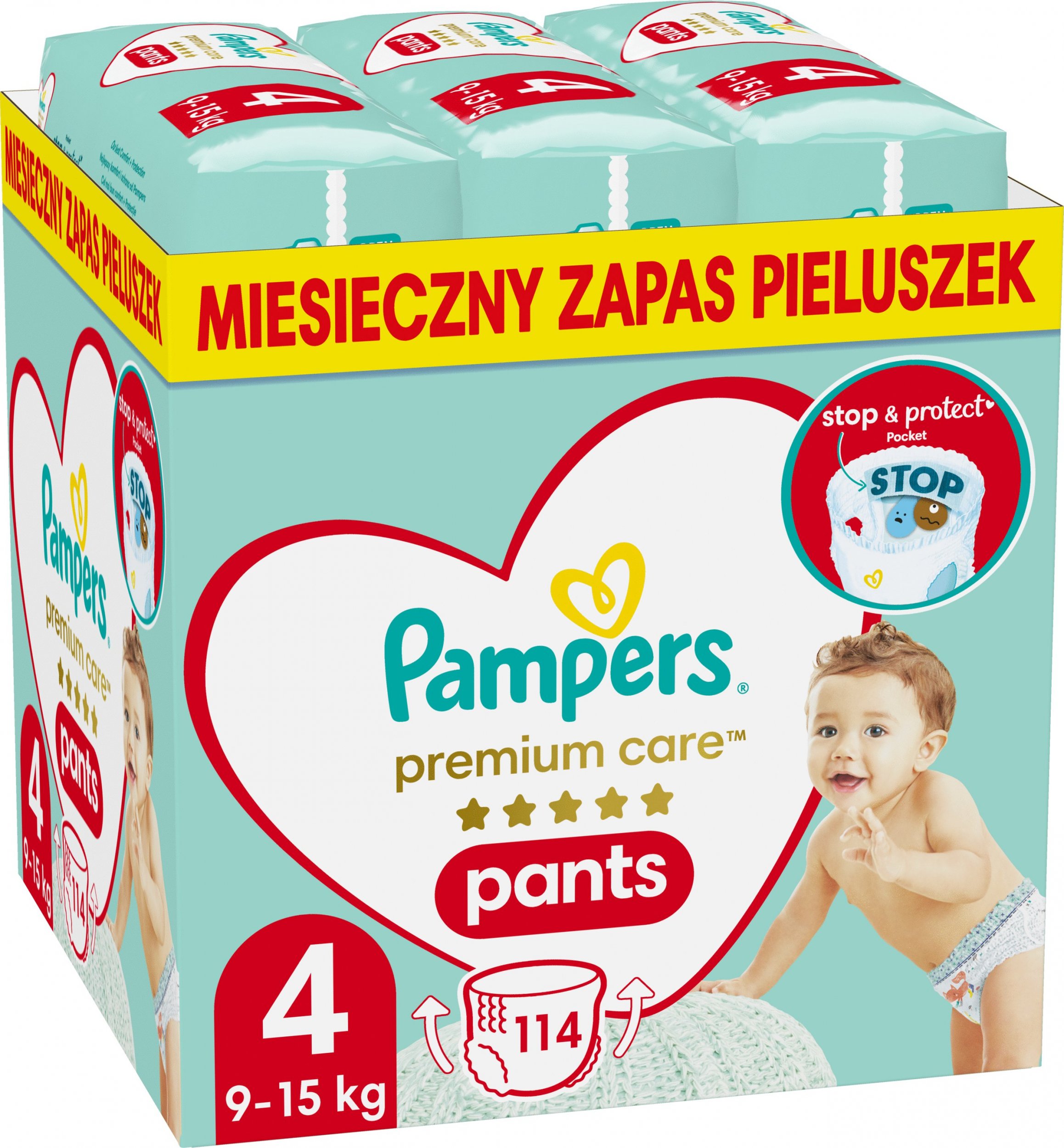 Pampers Pieluchomajtki Pants Premium Care 4, 9-15 kg, 114 szt.