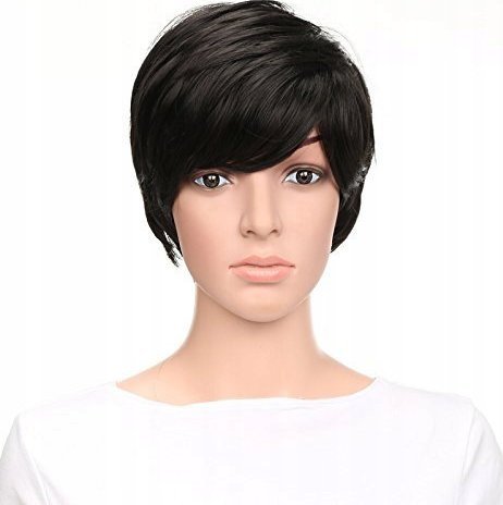 Korbi PERUKA WŁOSY KRÓTKIE CZARNE KRUCZE GRZYWKA W6