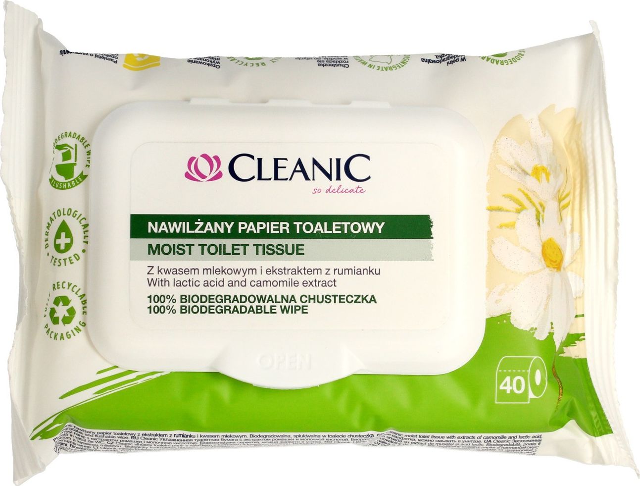 Cleanic Cleanic Papier toaletowy nawilżany z ekstraktem z rumianku 1op.-40szt