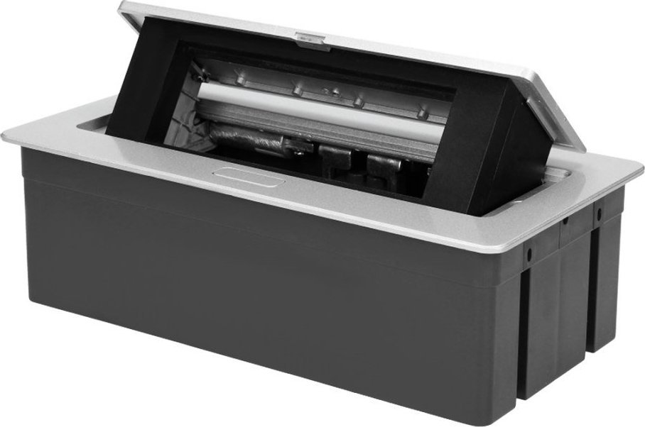 Orno NOEN Kaseta meblowa wpuszczana w blat ze zintegrowaną ramką PCV na gniazda modułowe 3 x 45x45mm lub 6 x 22,5x45mm, przewód 1,5m, srebrne