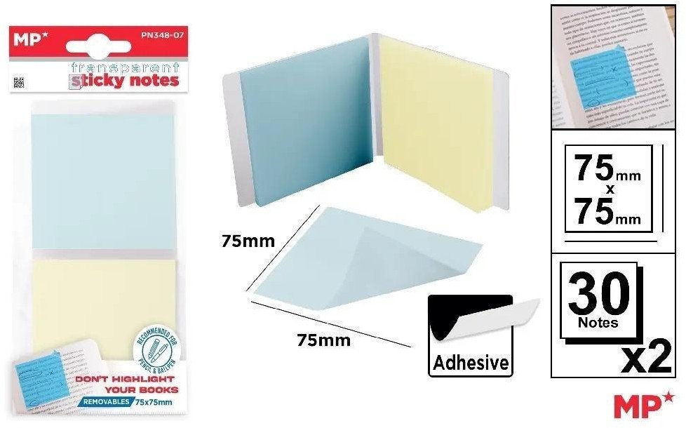 Karteczki samoprzylepne przezrocz 75x75mm 2x30szt