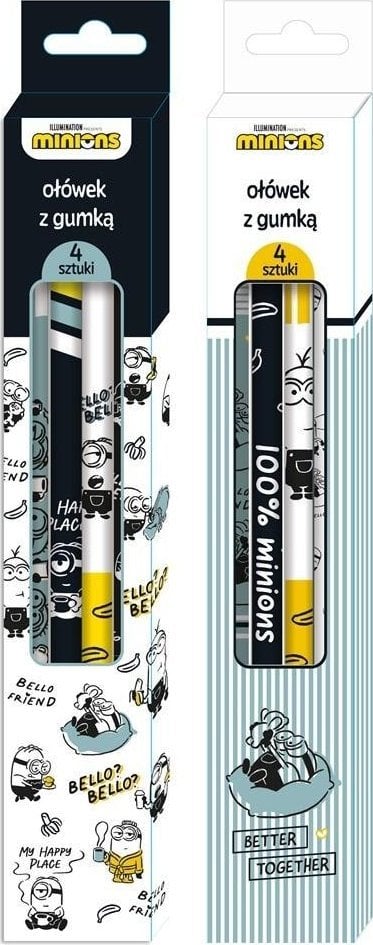 Ołówek z gumką 4szt Minionki