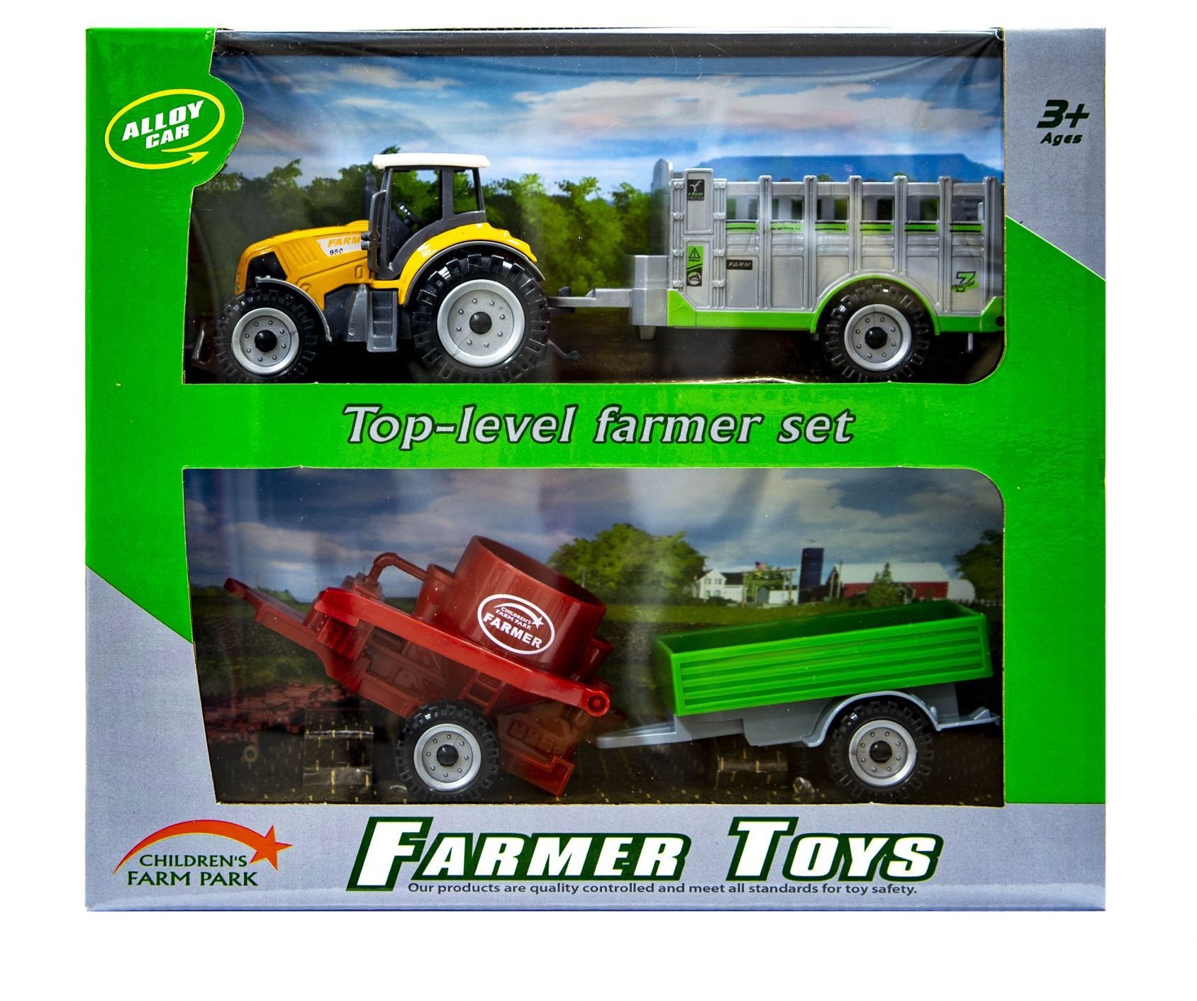 Traktor z wymiennymi przyczepami pomarańczowy