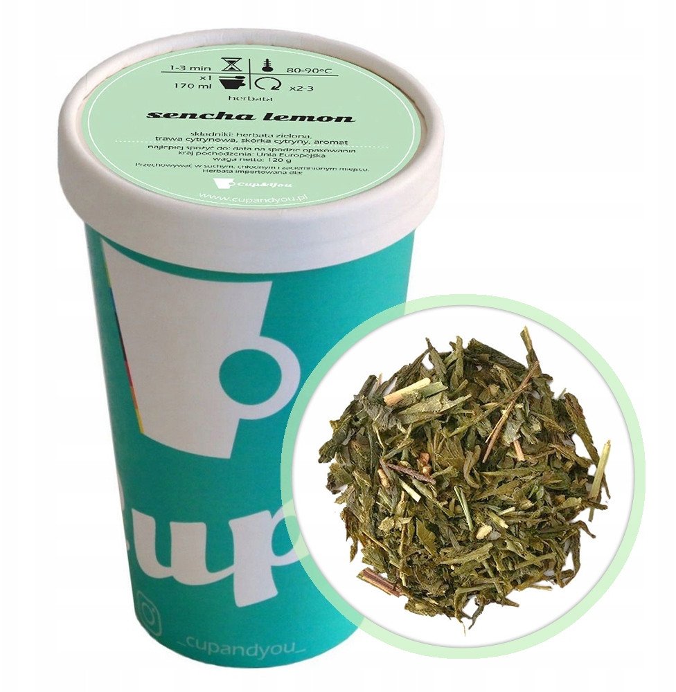 Herbata zielona SENCHA LEMON sypana skórka cytryny trawa cytrynowa 120g - herbata liściasta sypana mieszanka napar susz