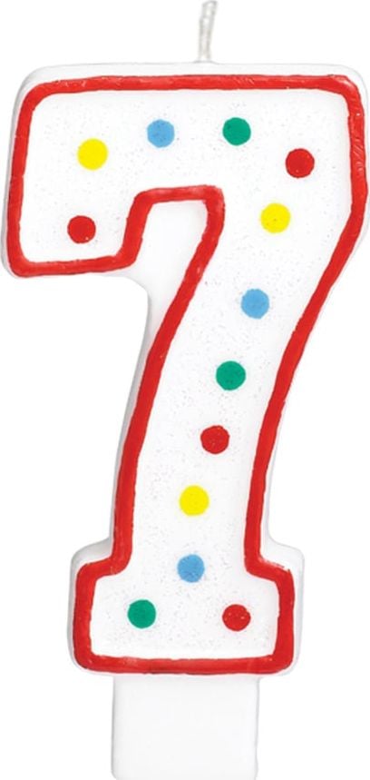 AMSCAN Świeczka cyferka w kropeczki siedem 7 - 13 cm - 1 szt. uniwersalny