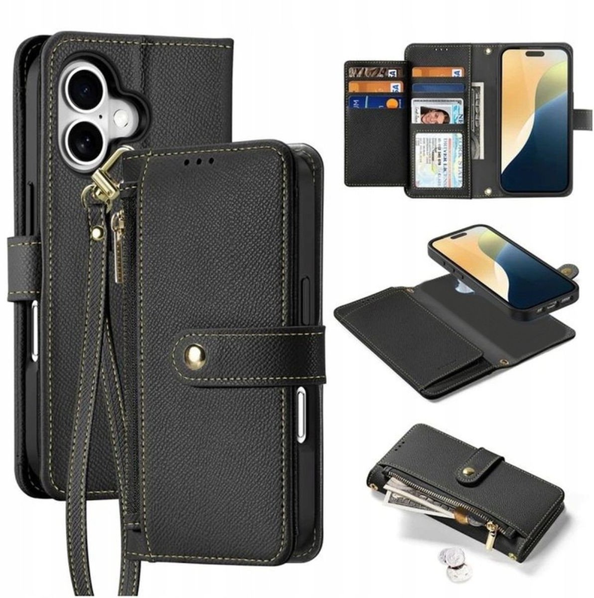 Etui z klapką skórzane DuxDucis Lawa MagSafe do iPhone 16 Plus, czarne