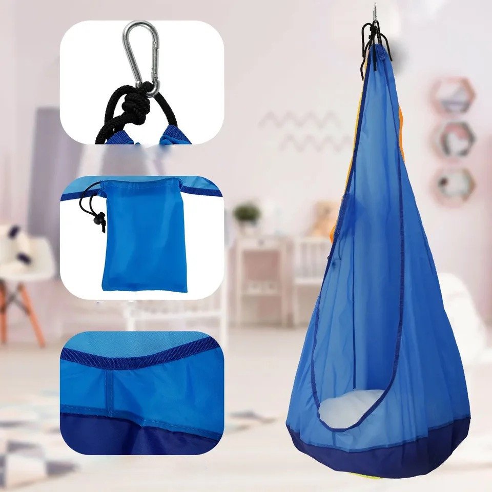 KOKON Huśtawka OGRODOWA DOMOWA dla DZIECI FOTEL WISZĄCY Siedzisko Niebieski
