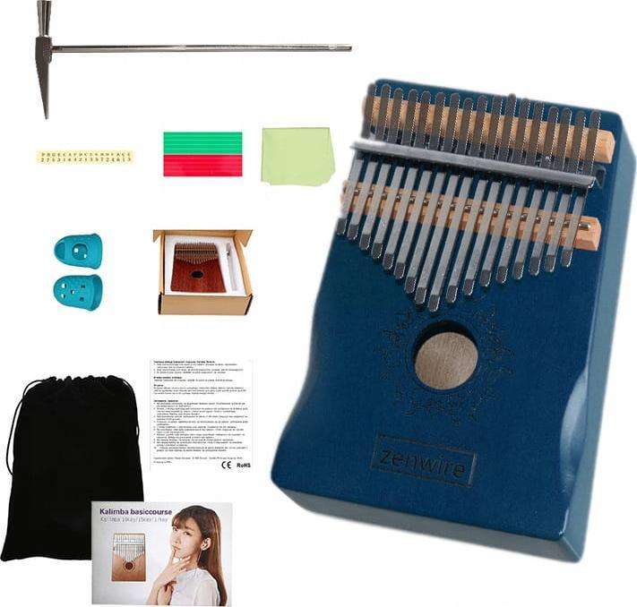 Zenwire Kalimba Drewniana Instrument Afrykański Pianino Zanza Mbira 17 klawiszowa Niebieska K-02B