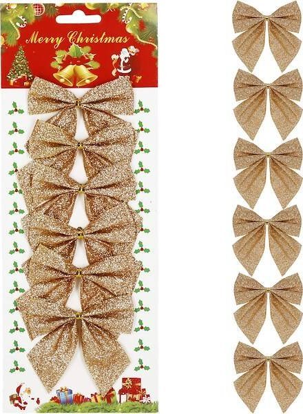 Springos Kokardki świąteczne na choinkę 6 szt. brokatowe zawieszki choinkowe złote UNIWERSALNY