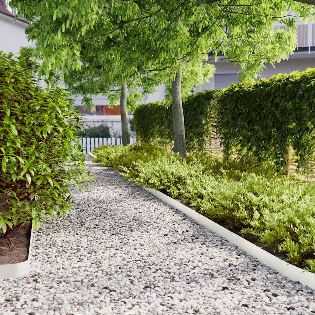 vidaXL Obrzeża trawnikowe 10 szt. Białe Stal walcowana na zimno