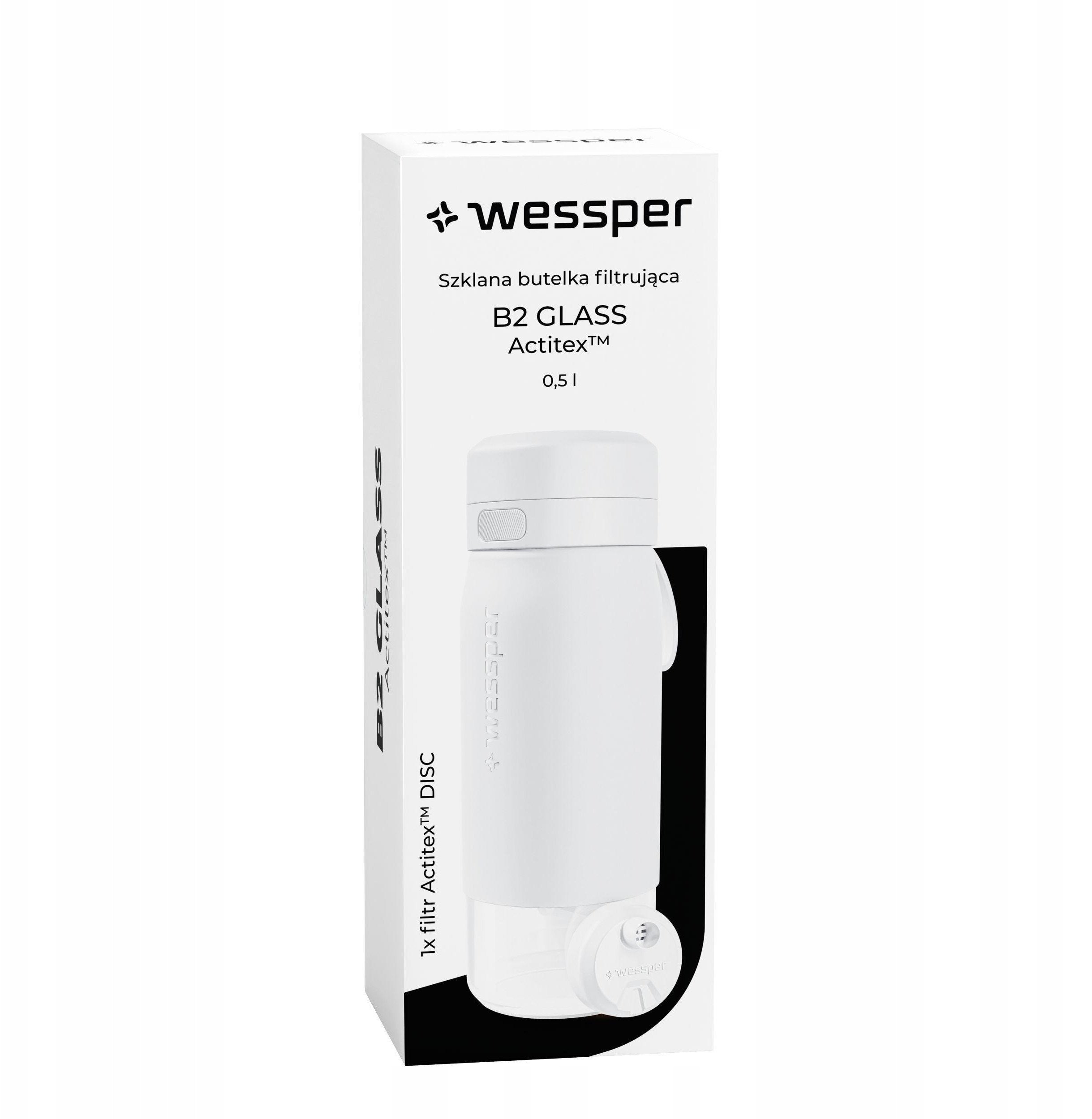 Butelka filtrująca Wessper B2 GLASS Actitex™ 500ml White (WES270-500-WH_K)