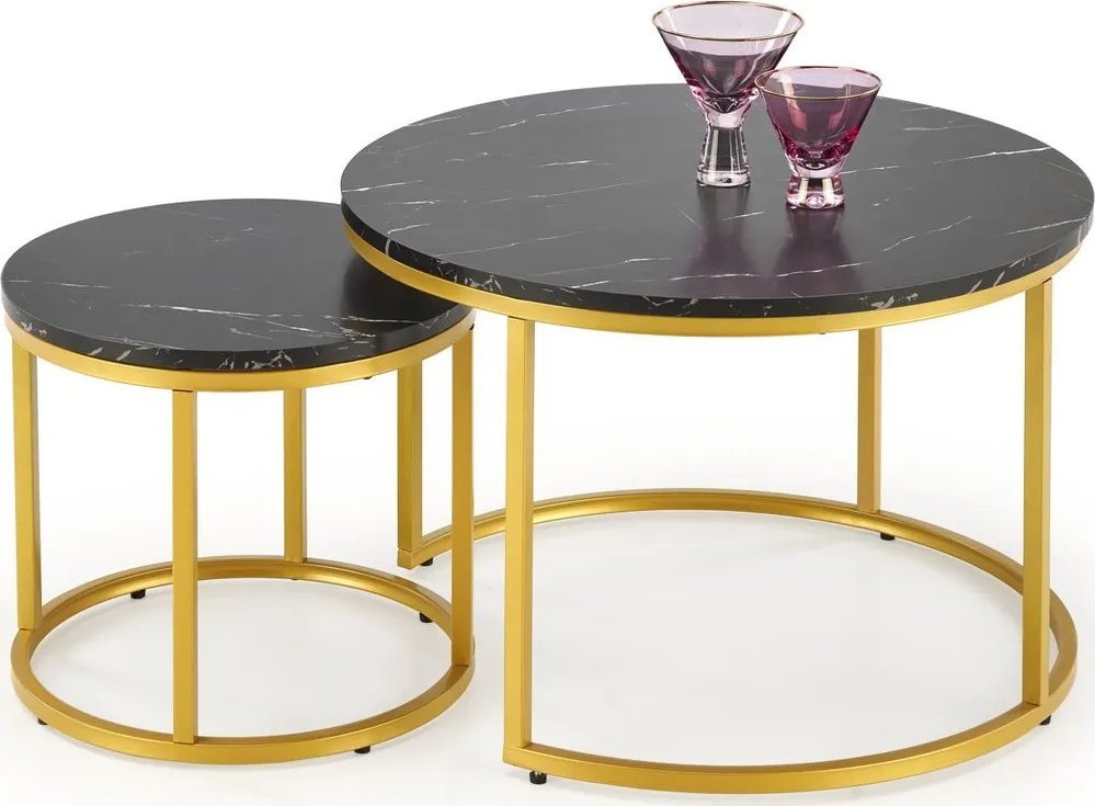 Halmar Zestaw 2 stolików PAOLA czarny marmur/złoty HALMAR