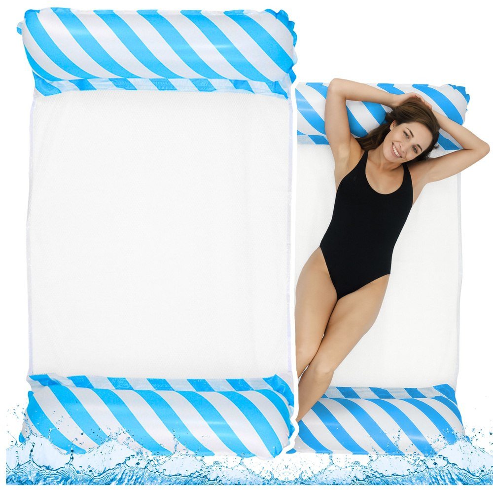 Lean Dmuchany Hamak Wodny Materac Leżak Biało-Niebieski 120x70cm
