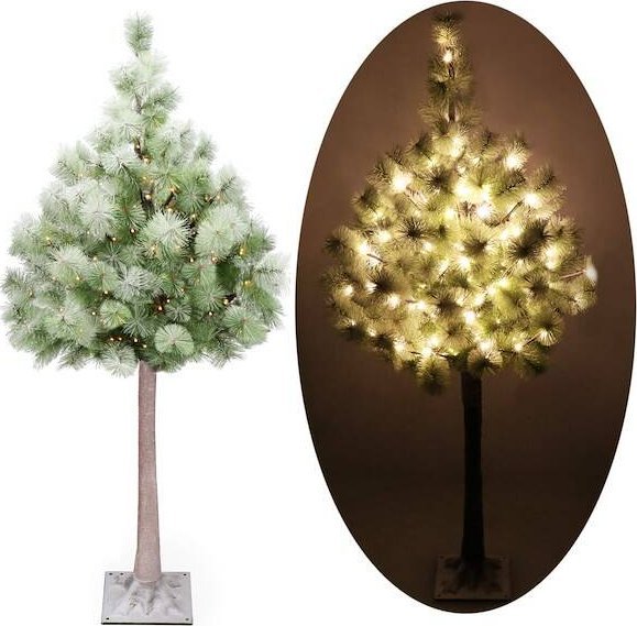 Springos Choinka sztuczna na pniu z oświetleniem 128 LED drzewko świąteczne 150 cm ośnieżone UNIWERSALNY