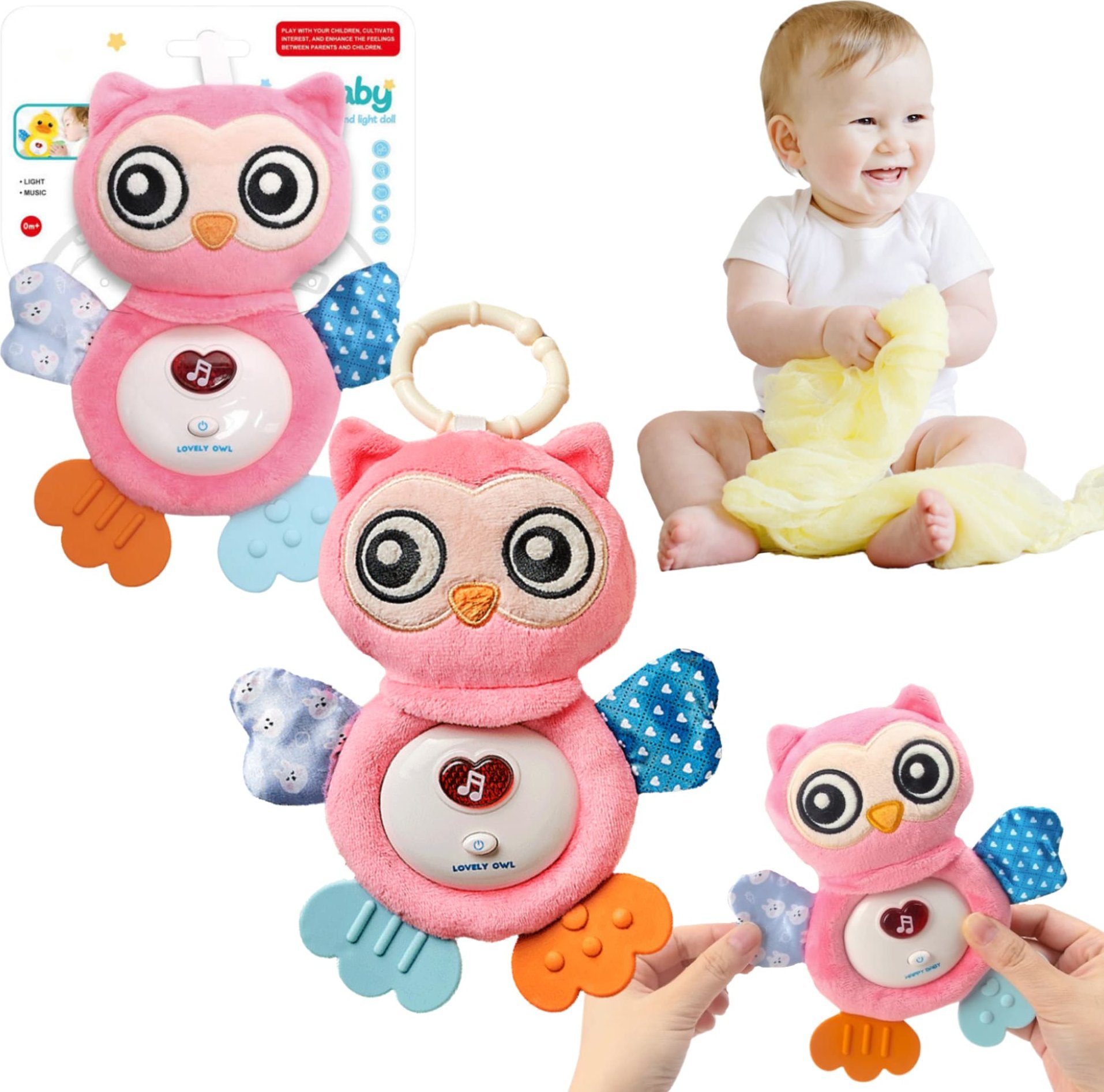 ProNice SÓWKA PLUSZOWA USYPIAJĄCA SENSORYCZNA ŚWIATŁO DŹWIĘK PLUSZAK DLA NIEMOWLĄT