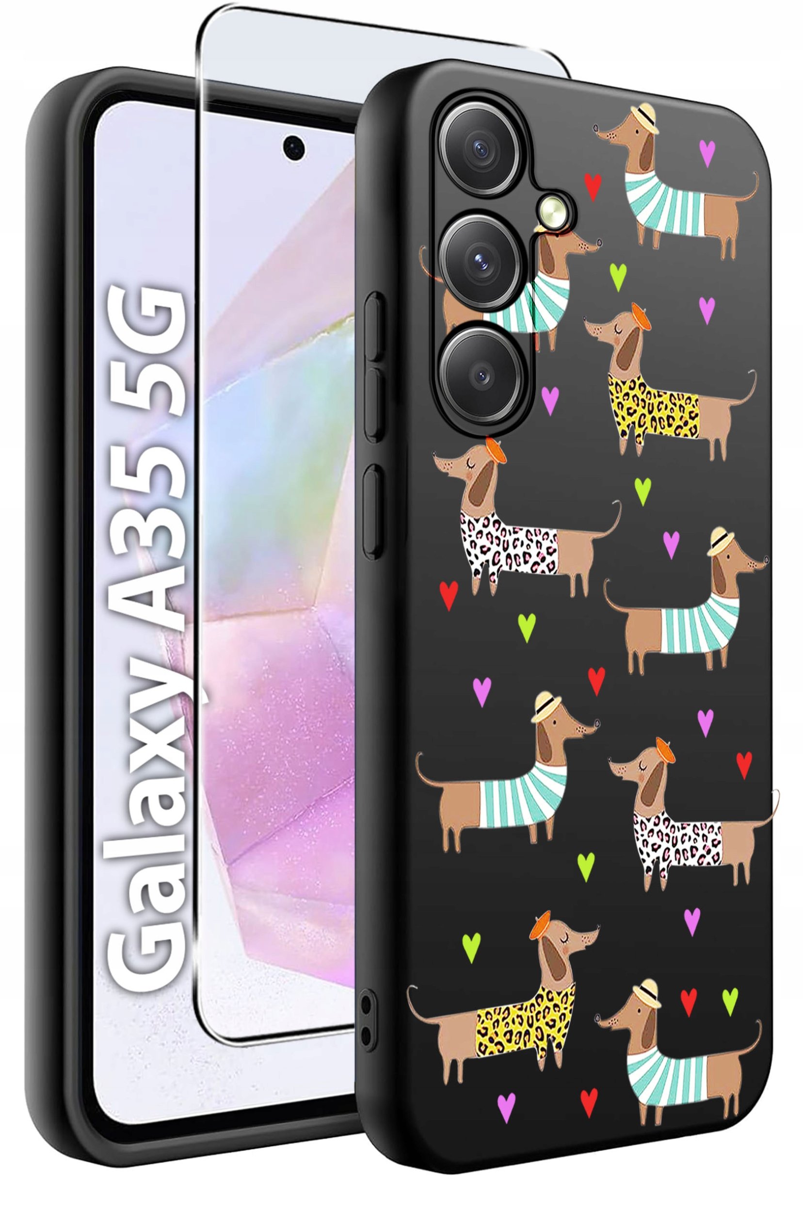 ETUI do Samsung A35 5G WZORY | SILIKONOWE MATT CASE + SZKŁO HARTOWANE 9H