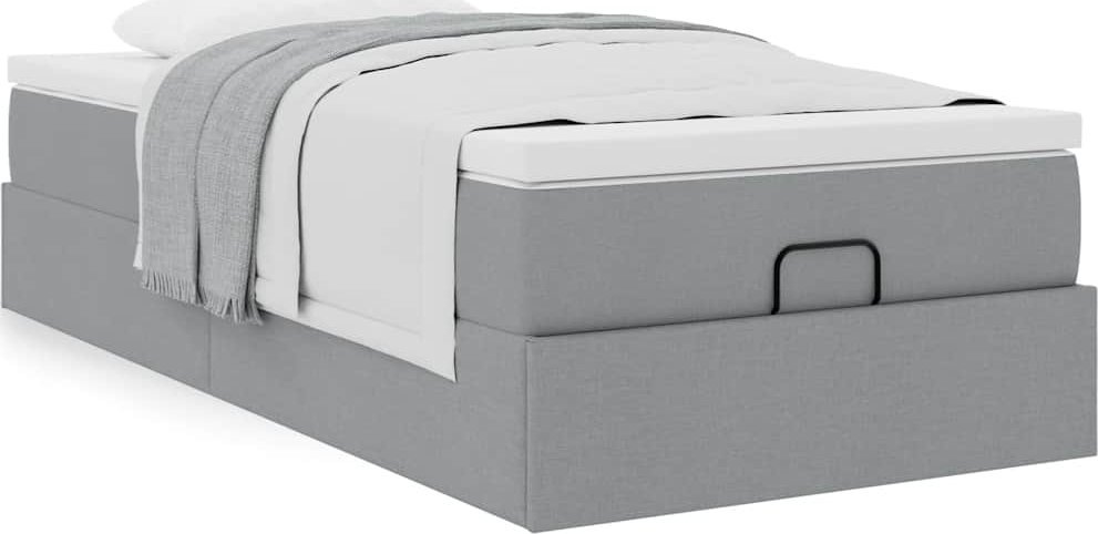 vidaXL vidaXL Rama łóżka otomana z materacem, jasnoszara, 90x200 cm, tkanina