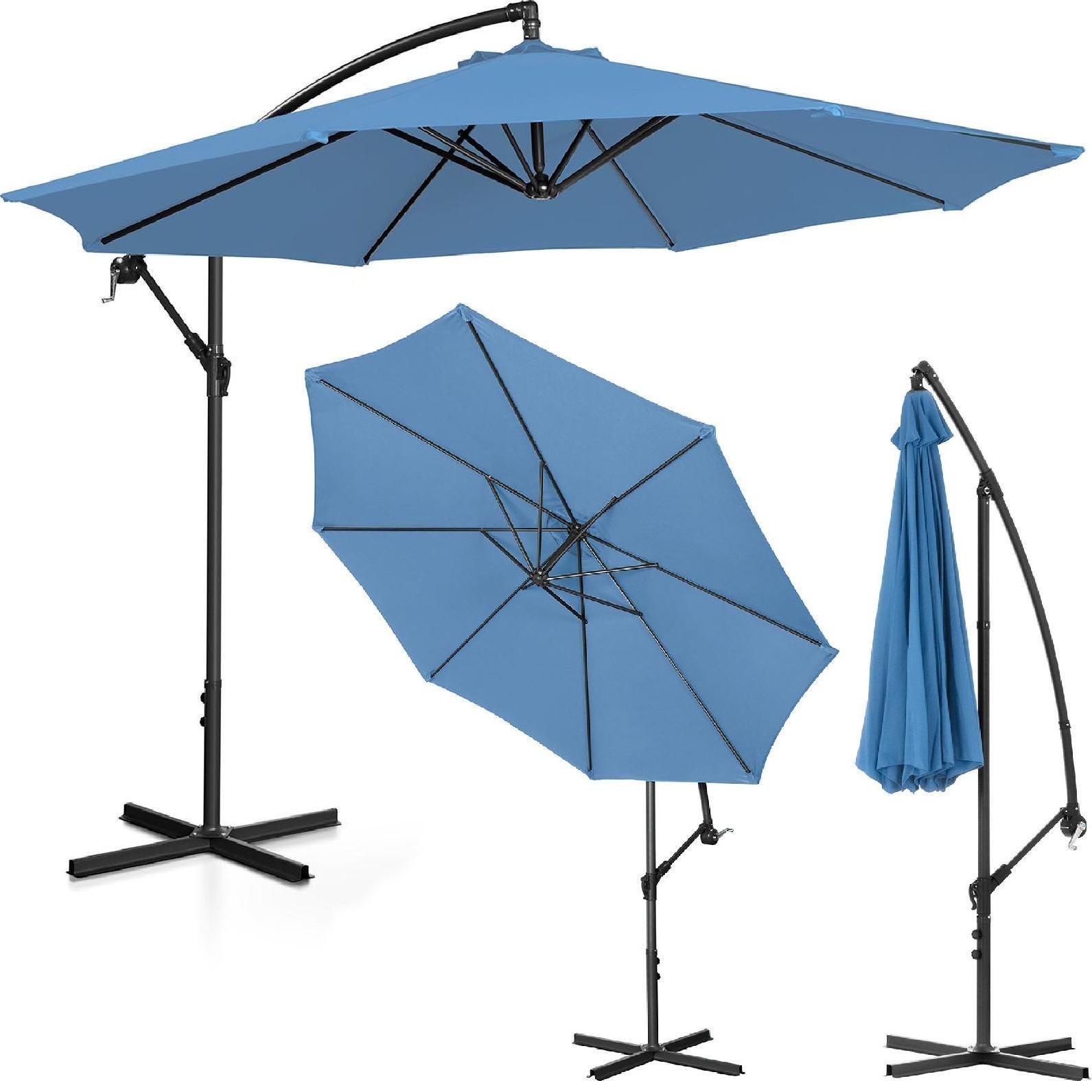 Uniprodo Parasol ogrodowy na wysięgniku okrągły uchylny śr. 300 cm niebieski Parasol ogrodowy na wysięgniku okrągły uchylny śr. 300 cm niebieski