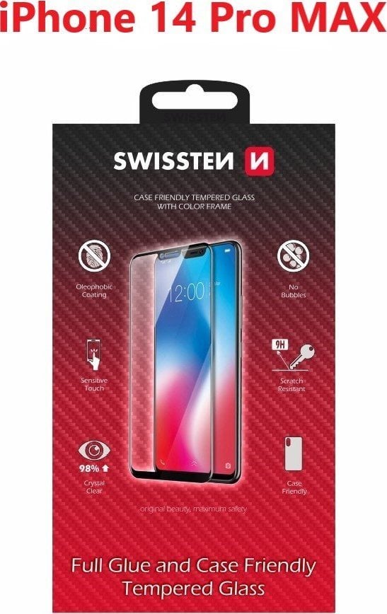 Swissten Glass Color Frame, Case Friendly Apple IPhone 14 Pro Max Black