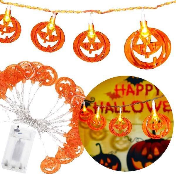 Springos Lampki na Halloween dynie girlanda łańcuch świetlny na baterie 20 LED UNIWERSALNY