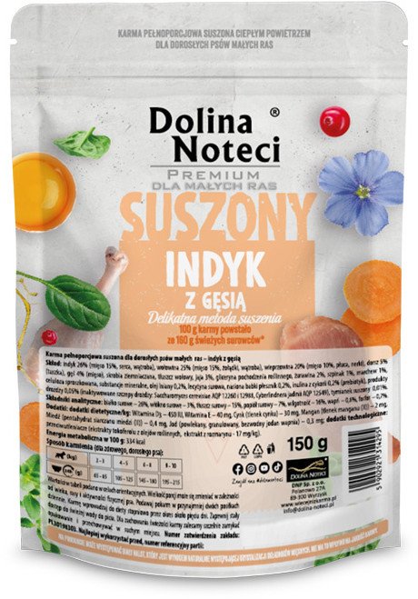Karma suszona dla psa Dolina Noteci Premium dla dorosłych psow małych ras indyk z gęsią 150 g