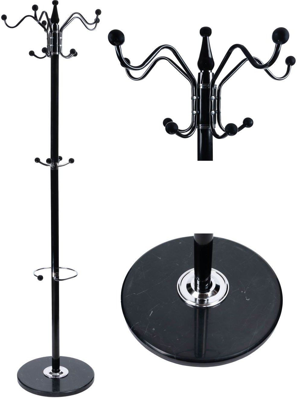 Nowoczesny podłogowy stojący obrotowy wieszak na ubrania marmurowa podstawa czarny