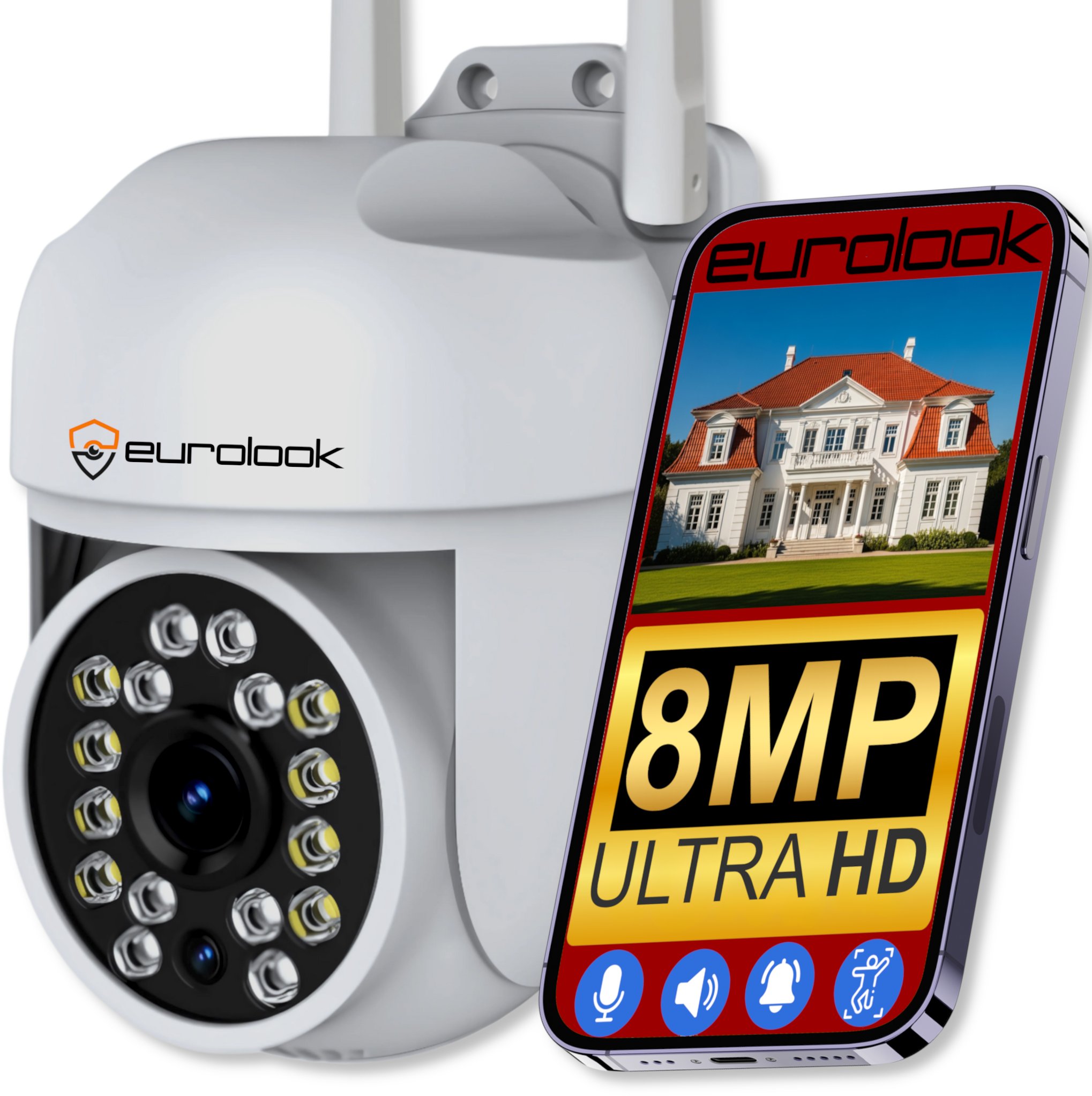 OBROTOWA ZEWNĘTRZNA KAMERA IP WIFI 8MPX 4K ULTRA HD APLIKACJA AUDIO 4X ZOOM [ZC-07W ]