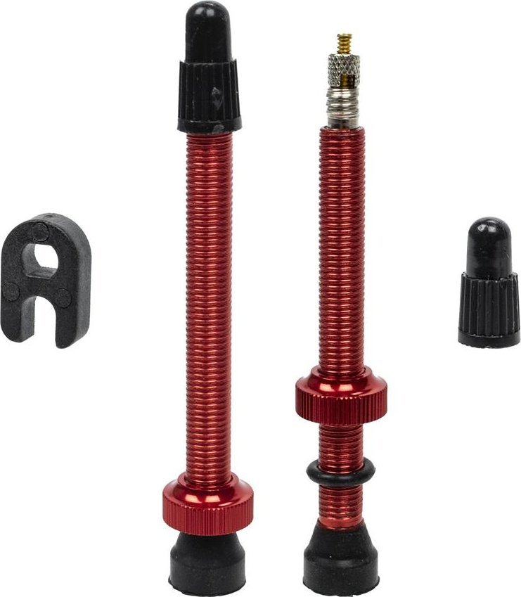 Zawory, wentyle Presta do systemów bezdętkowych, 60 mm, czerwone - 2szt. kluczyk