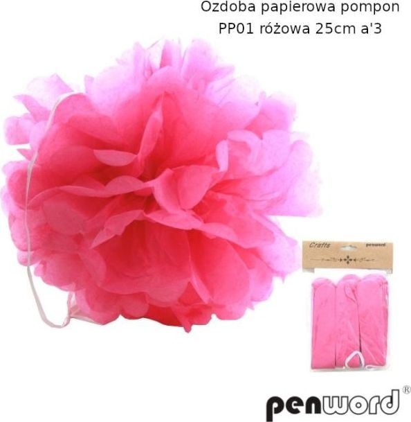 Polsirhurt Pompon papierowy różowy 25cm pp01