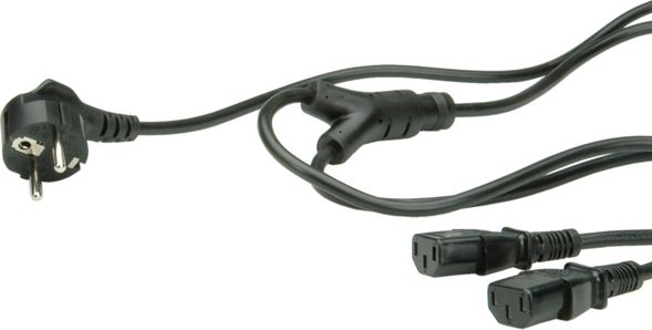 Kabel zasilający Roline 2x IEC320 C-13, 1xCEE7/7, 2m, czarny (19.08.1022)