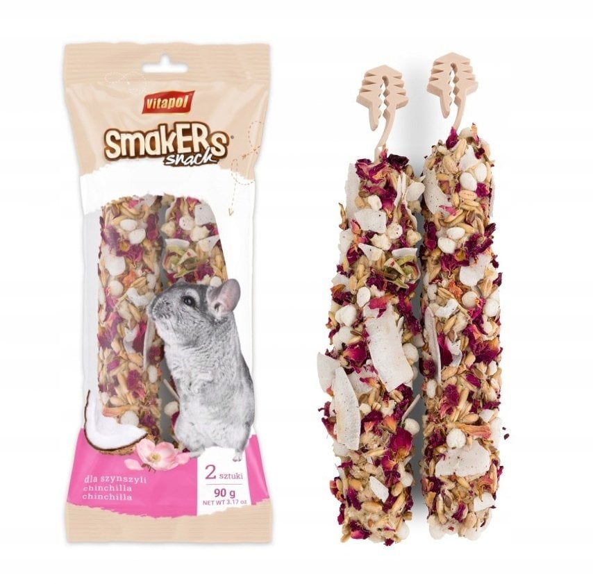 Smakers kokosowo-różany dla szynszyli w folii, 90 g. 6 szt./display