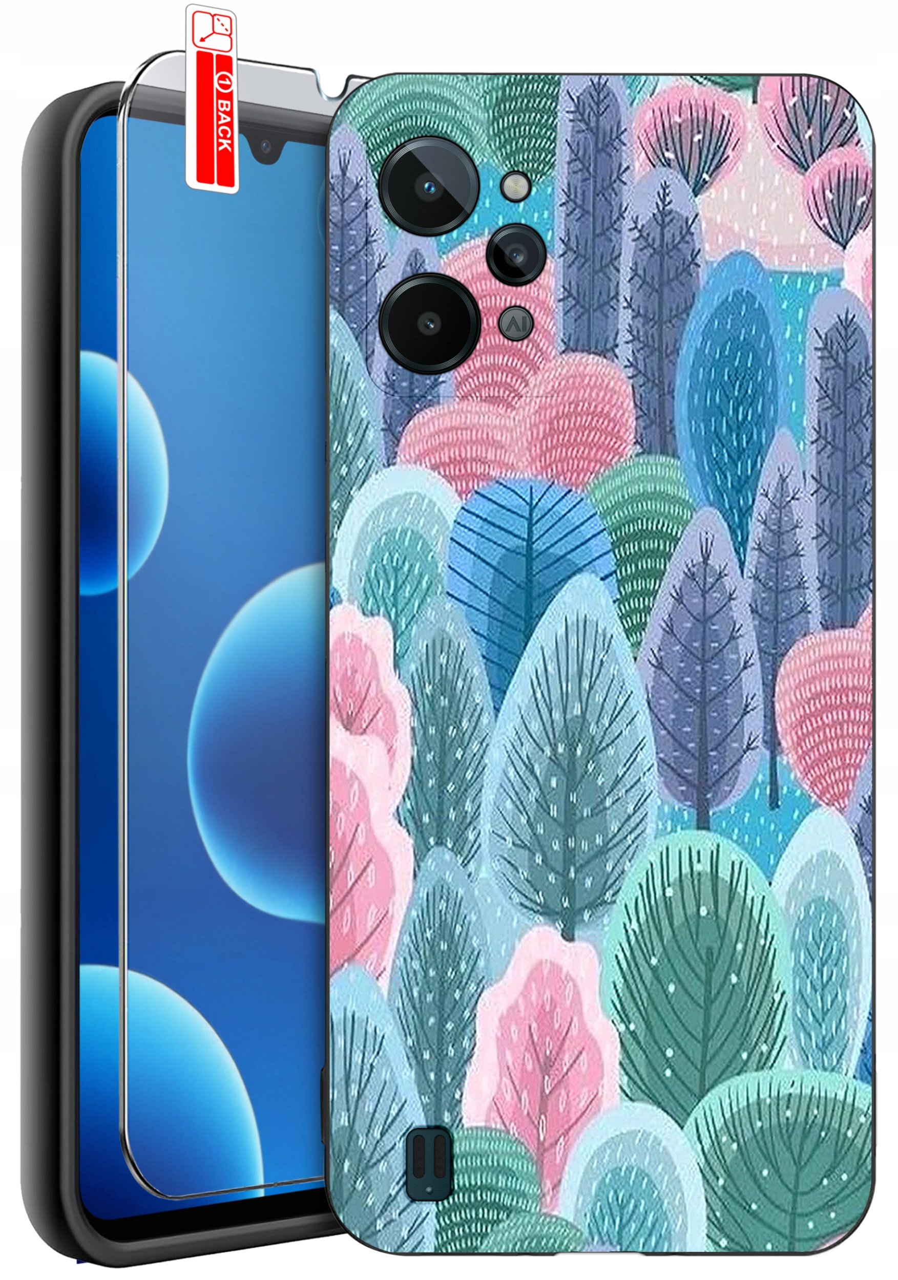 ETUI do Realme C31| WZORY | SILIKONOWE MATT CASE + SZKŁO 9H