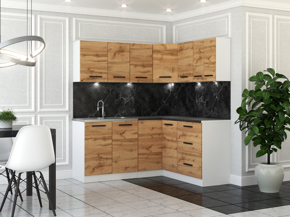 Kuchnia Modułowa 3.2m Narożna Duża Z Blatem Biały Dąb Wotan San Sebastian
