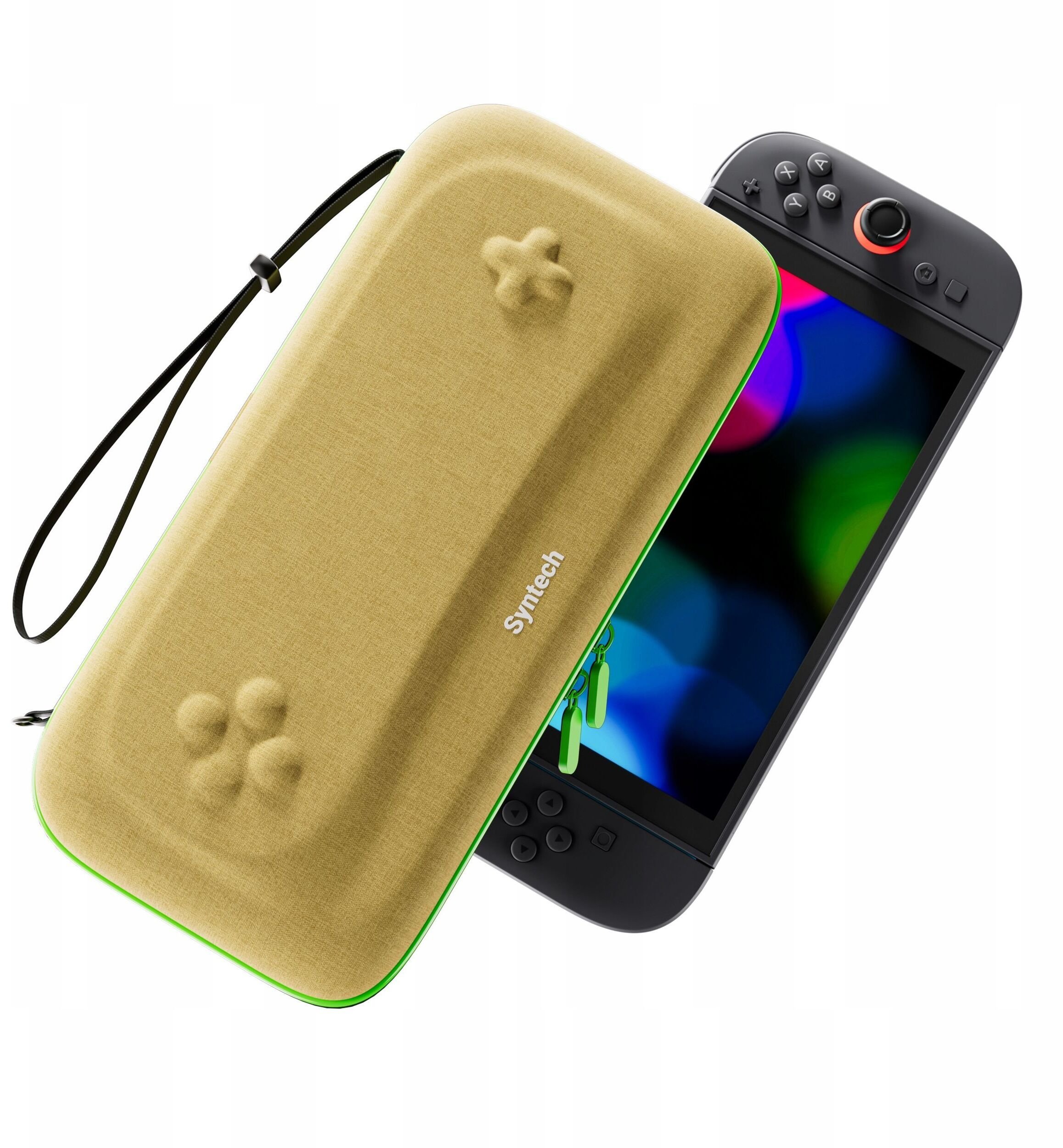 Twardy Sztywny Pokrowiec Futerał Etui Walizka Case Do Nintendo Switch 2 / G11 Beżowy Z Zielonym Zamkiem