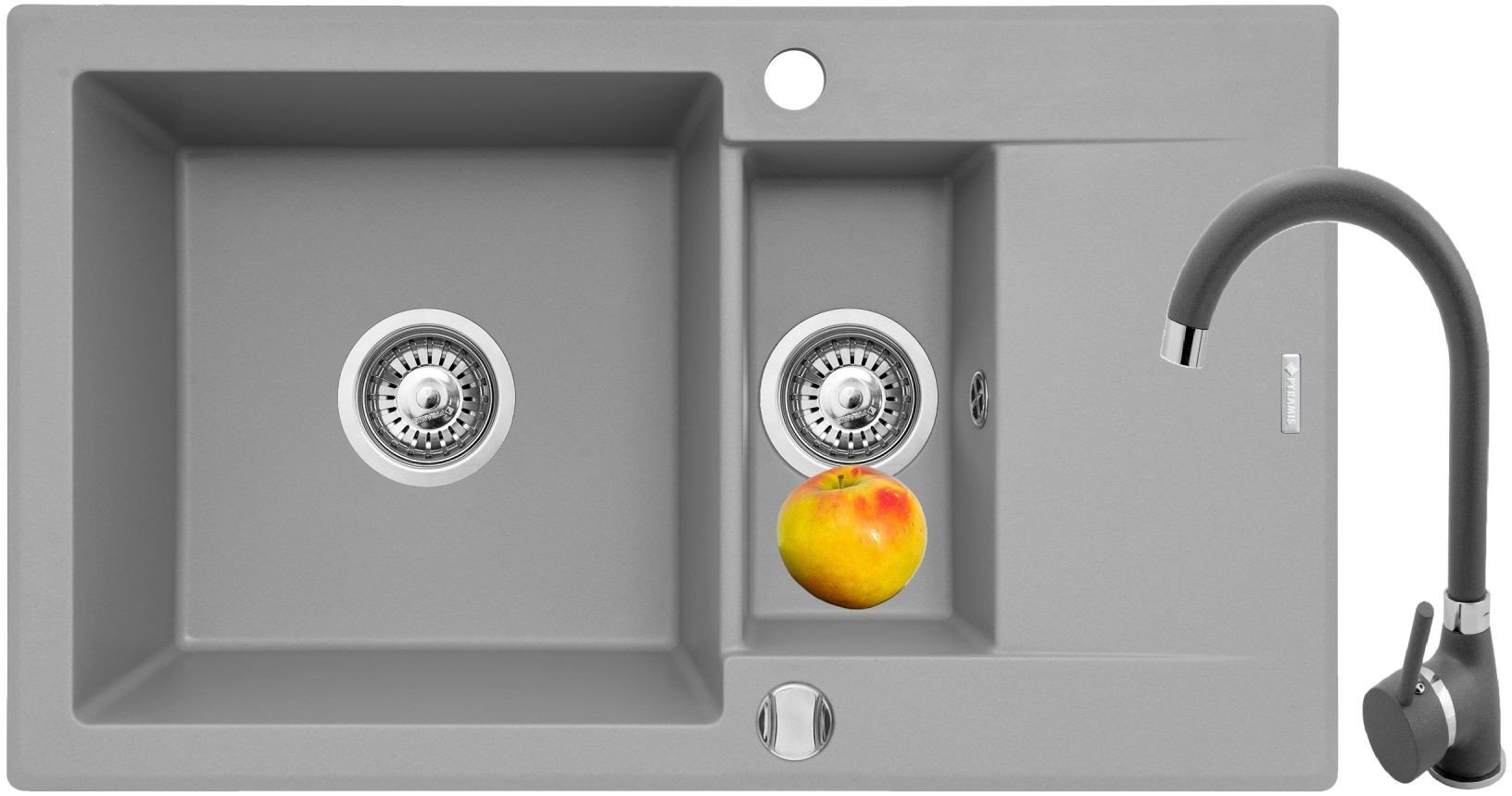 Zlew Korfu (78 x 46) 1 1/2B 1D, szary - beton + bateria Bello