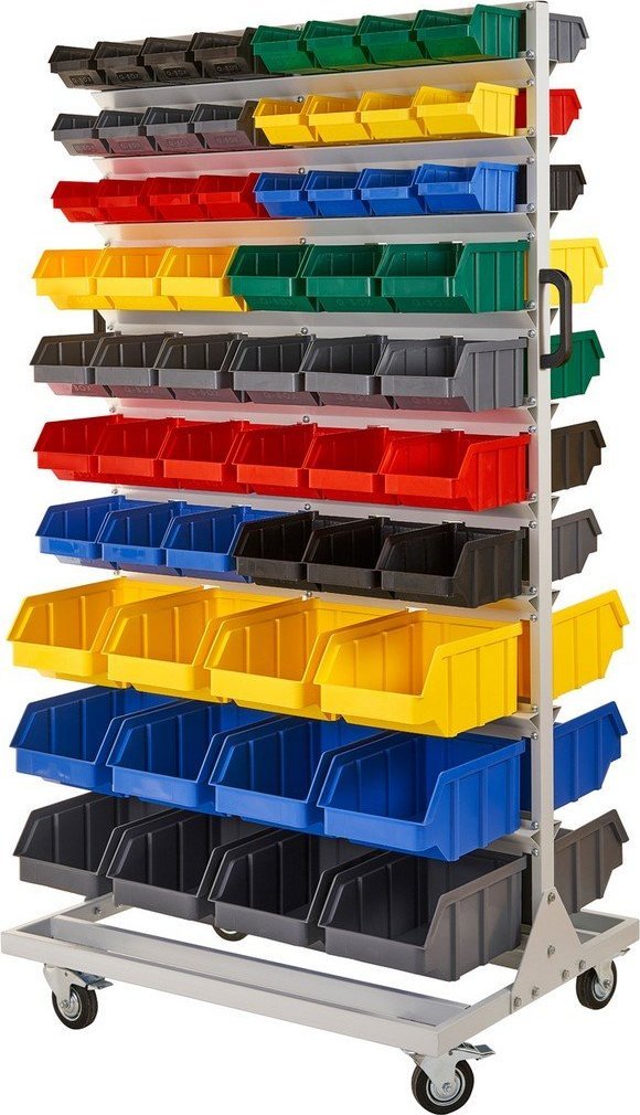 qBox Regał do pojemników warsztatowych, jezdny. Wym: 1740x940x700mm 120 pojemników (Regał bez pojemników)