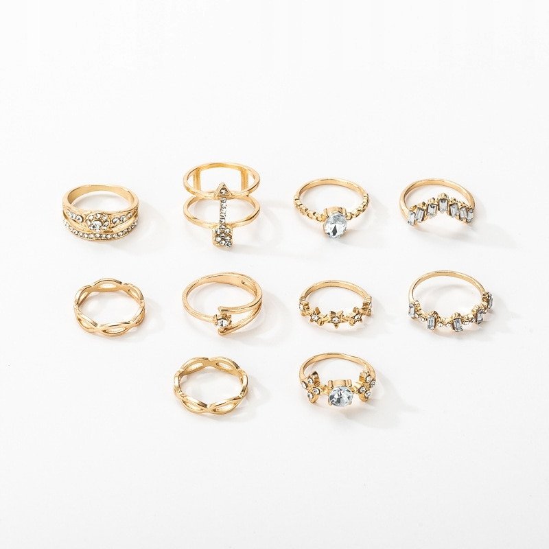 Złoty ZESTAW PIERŚCIONKÓW RETRO PUNK BOHO 77