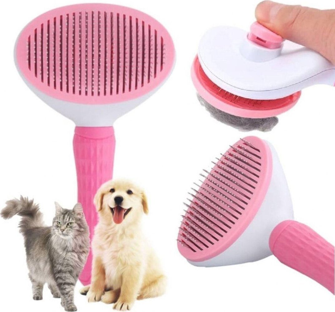 Koopman Szczotka do sierści dla psa i kota samoczyszcząca różowa