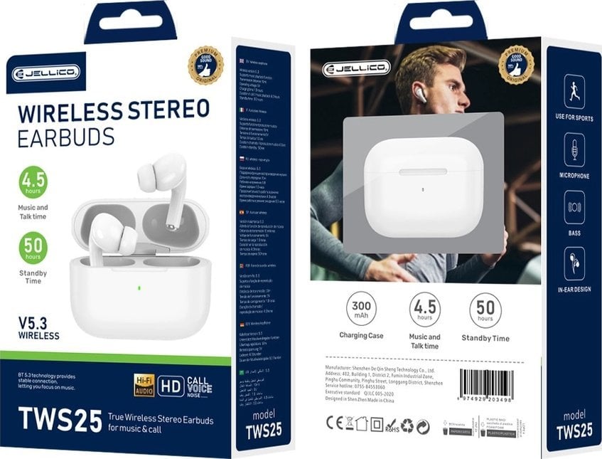 Słuchawki Jellico JELLICO słuchawki bezprzewodowe TWS25 Biały