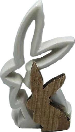 Figurka zając eko ceramika+drewno 15,5x4x16cm