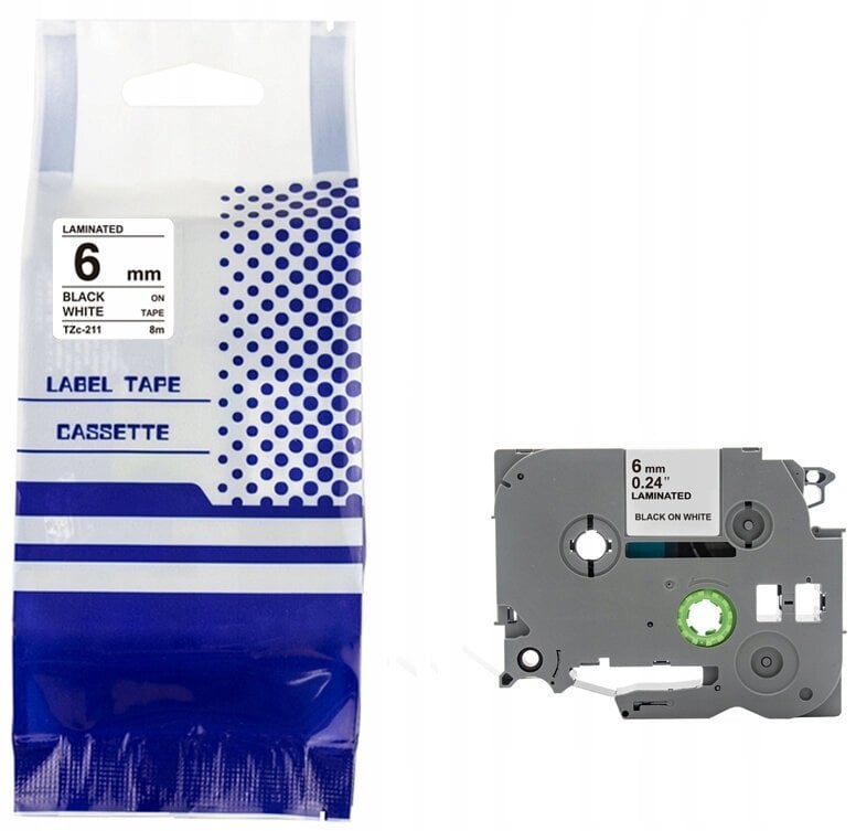 Taśma BROTHER TZE-211 6mm x 8m czarny na białym zamiennik