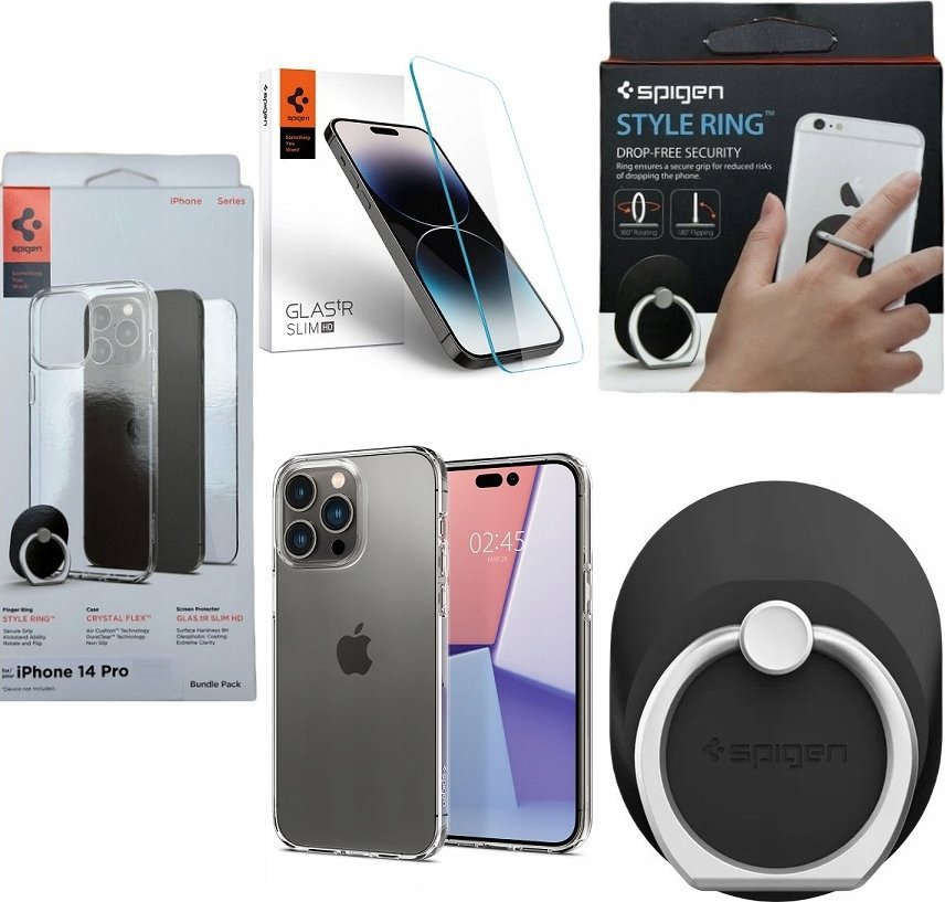 Spigen ZESTAW SPIGEN ETUI LIQUID CRYSTAL FLEX + SZKŁO TR SLIM HD + STYLE RING IPHONE 14 Pro Max