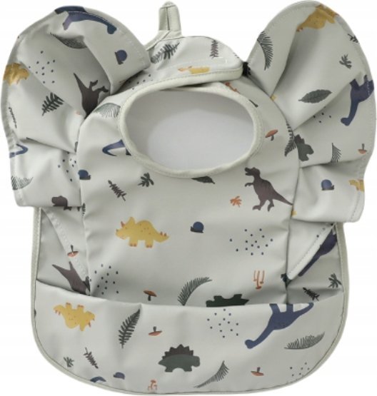 Śliniaczek dla Niemowlaka z Kieszonką i Falbankami SZARY DINOZAURY