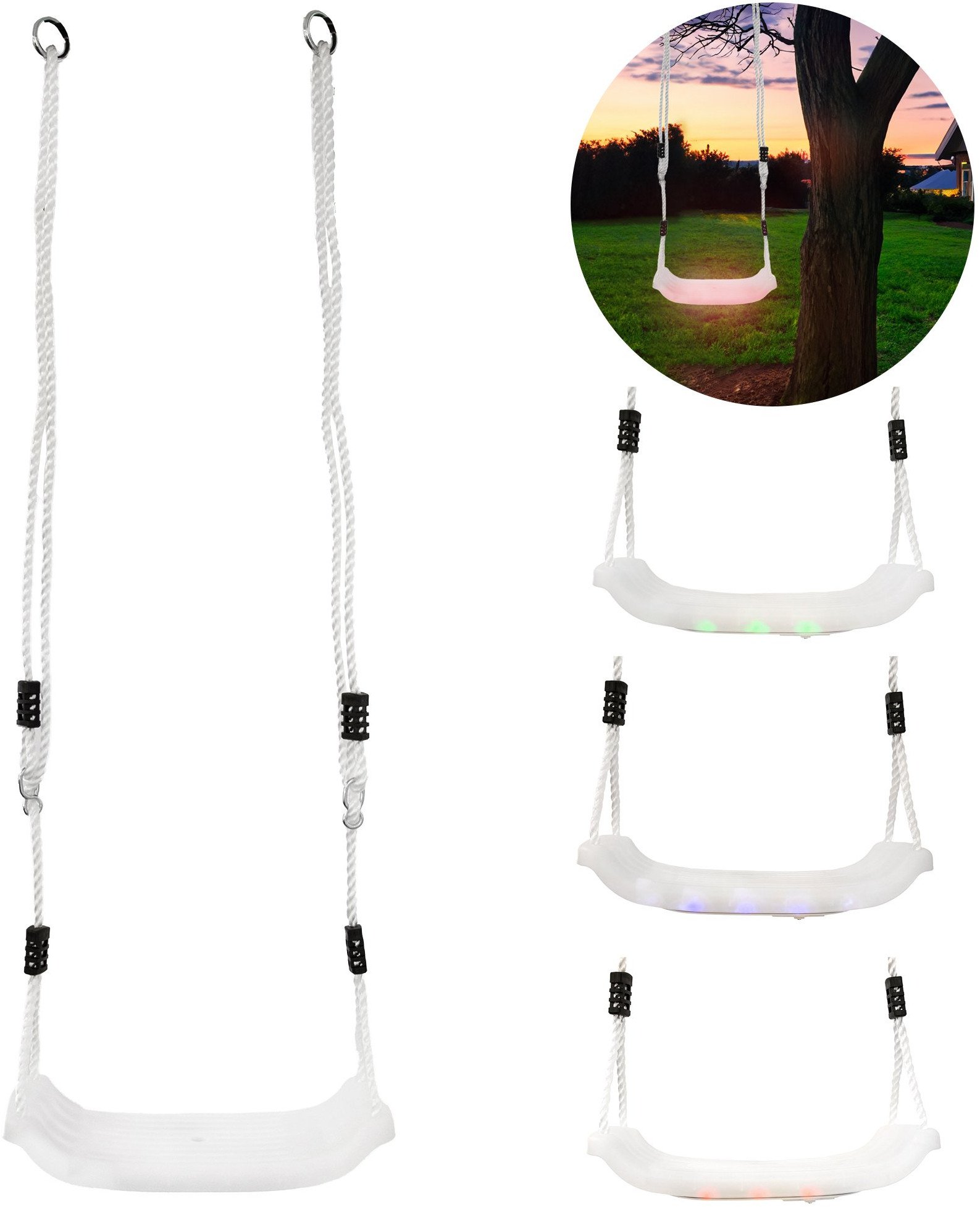 Białe ŚWIECĄCE Siedzisko do huśtawki 40 cm ledowe