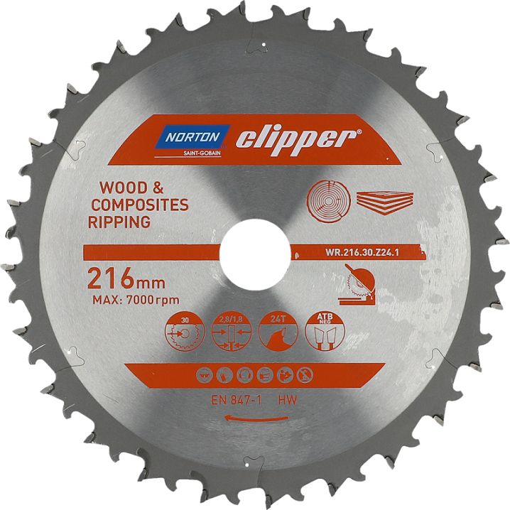 Norton Clipper NORTON PIŁA TARCZOWA 216mm x 30mm x 24z DREWNO I KOMPOZYTY ATB Neg (2,8 / 1,8) N70184608056