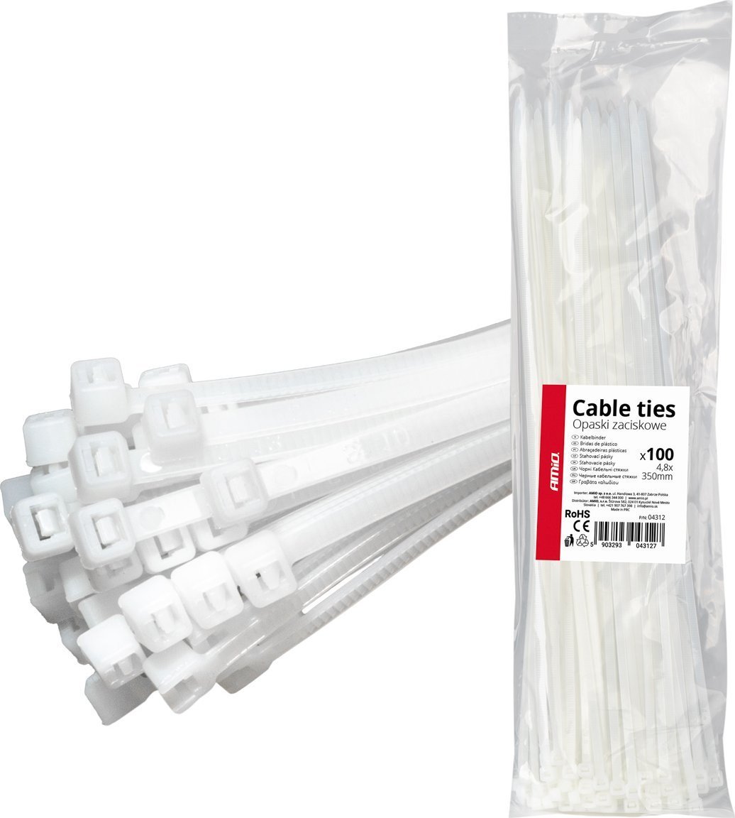 Opaski zaciskowe białe 4.8×350mm 100 szt. amio-04312