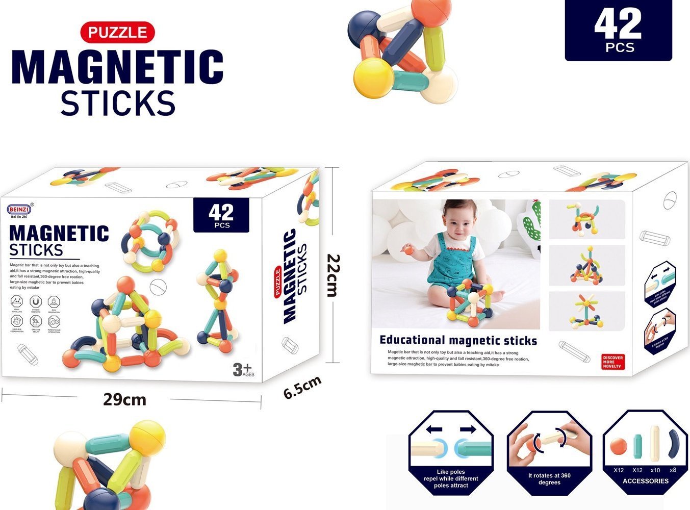 TOY CONSTR MAGNETIC 42PCS BEZ-002